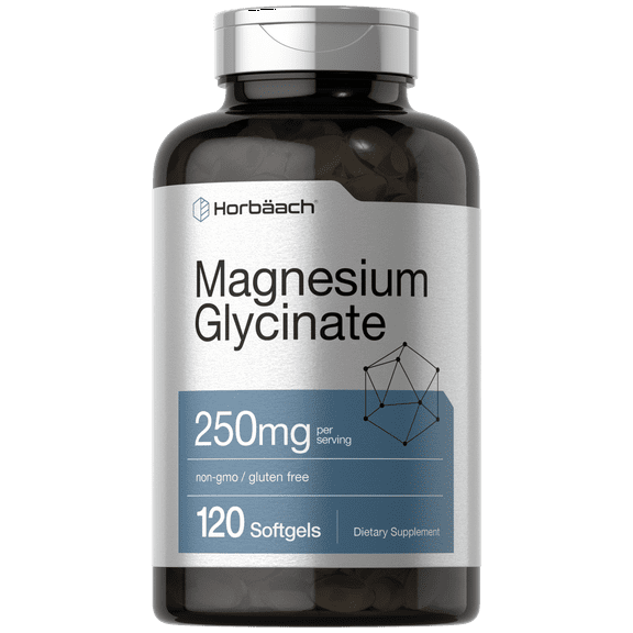 Magnesium Glycinate | 250mg | 120 Softgels | Non-GMO and Gluten Free Supplement | By Horbaach