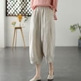 thumbnail image 2 of VEKDONE Womens Cotton Linen Capris Pants Beige L, 2 of 3