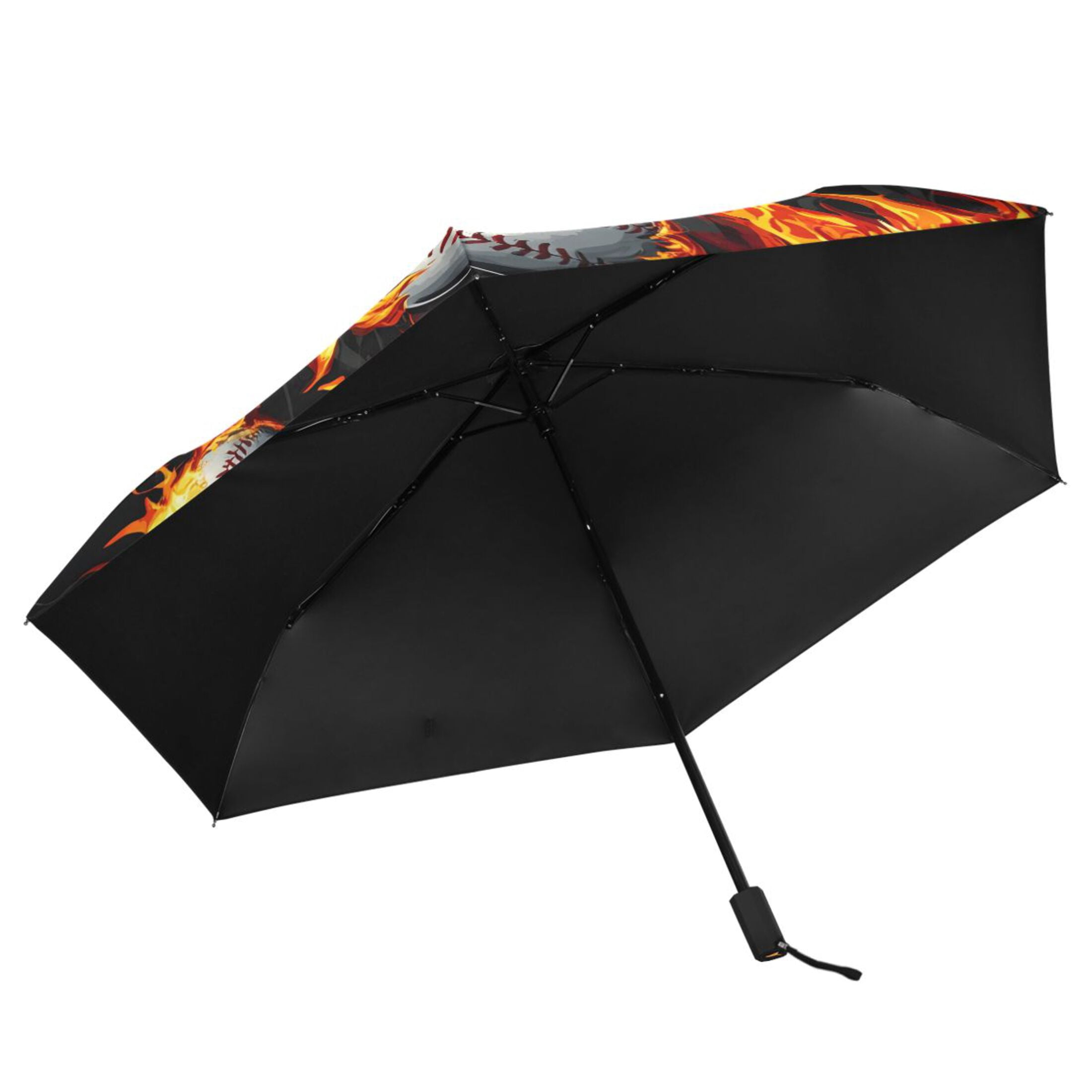 ALAZA Baseball with Fire UPF 50+ Compact Folding Umbrella for Rain Travel Umbrella Packable