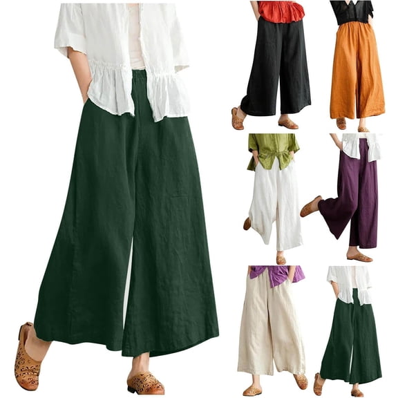 Lovzfmll Women's Plus Size Pants, Linen Blend Wide Leg Trousers, Breathable Slimming Straight Leg Palazzo Pants, Fall Fashion Outfits 2025