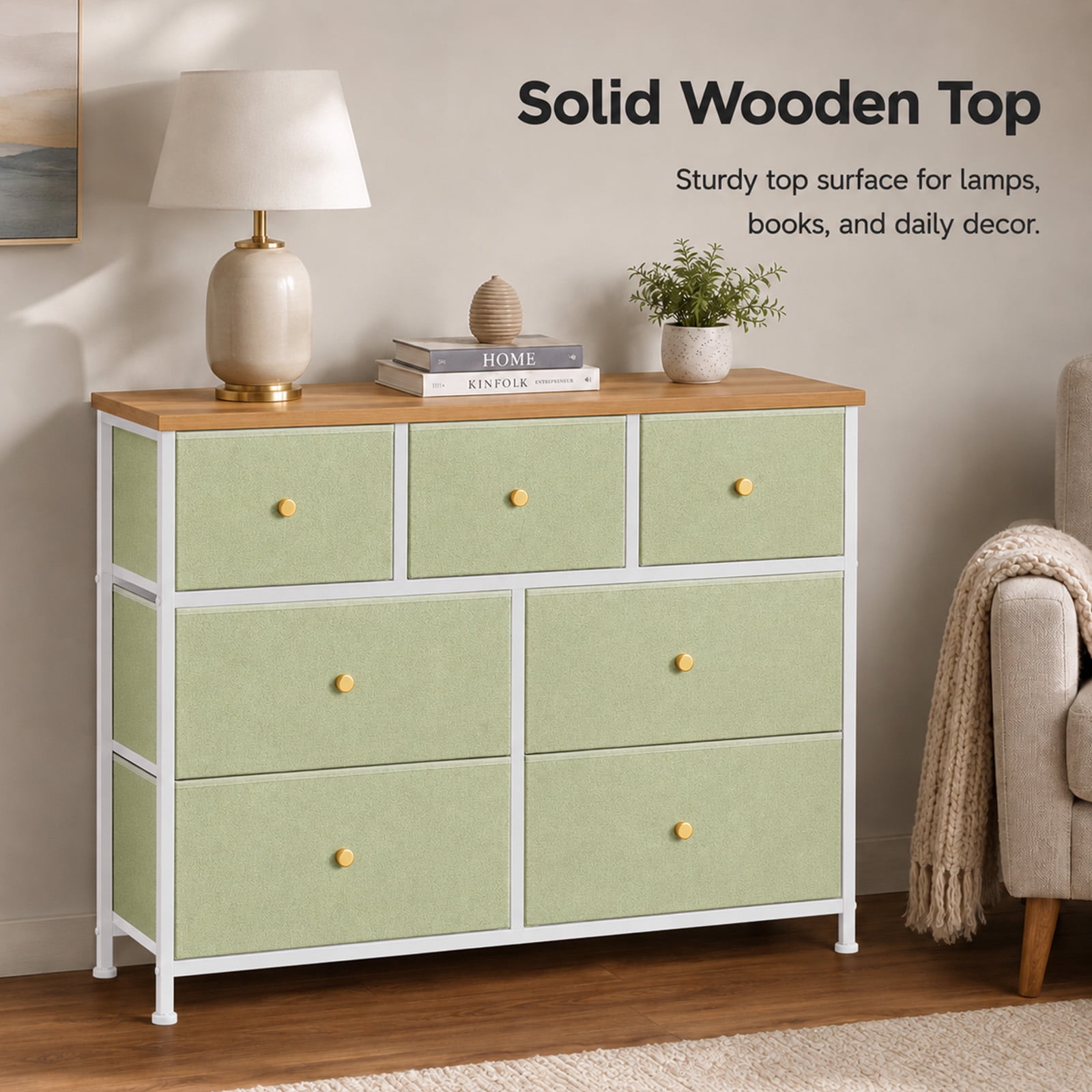Alvantor 5/7 Drawer Fabric Dresser, Storage Tower for Bedroom and Closet, Chest of Drawers with Sturdy Steel Frame & Wooden Top for Living Room, Entryway