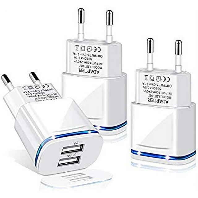 Cargador de pared USB, paquete de 3, 2,1 A, 5 V, adaptador de corriente LED universal de 2 puertos, compatible con iPhone 11, XR, X, XS Max, 8, 7, 6, 6S Plus, 5S, iPad, Samsung Galaxy/Note y teléfonos