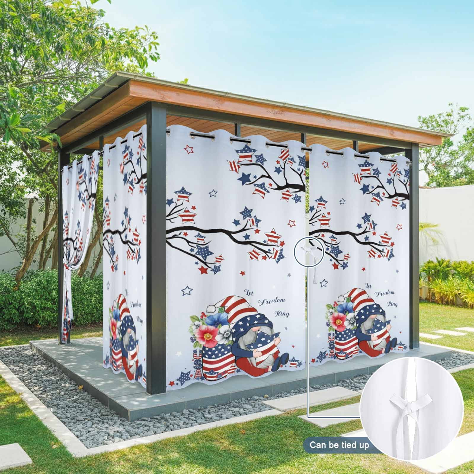 Independence Day Outdoor Curtains for Patio, Patriots Dwarfs US Flag Star Poppy Sunshade Privacy Drapes Grommet Waterproof Outside Curtains for Porch/Cabana/Balcony 54"x 108", 1 Panel