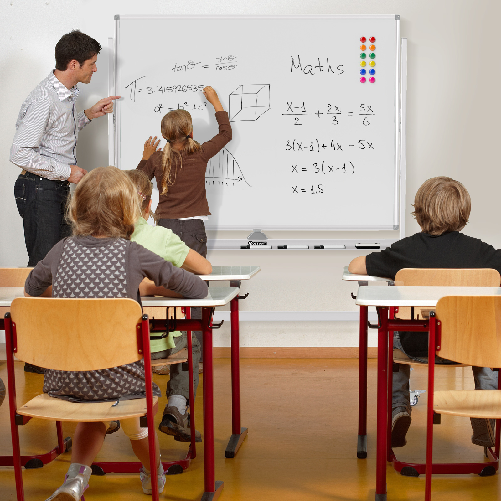 Topbuy Rolling Whiteboard with Stand 48" x 36" Double-Sided Magnetic Dry Erase Board with Flipchart