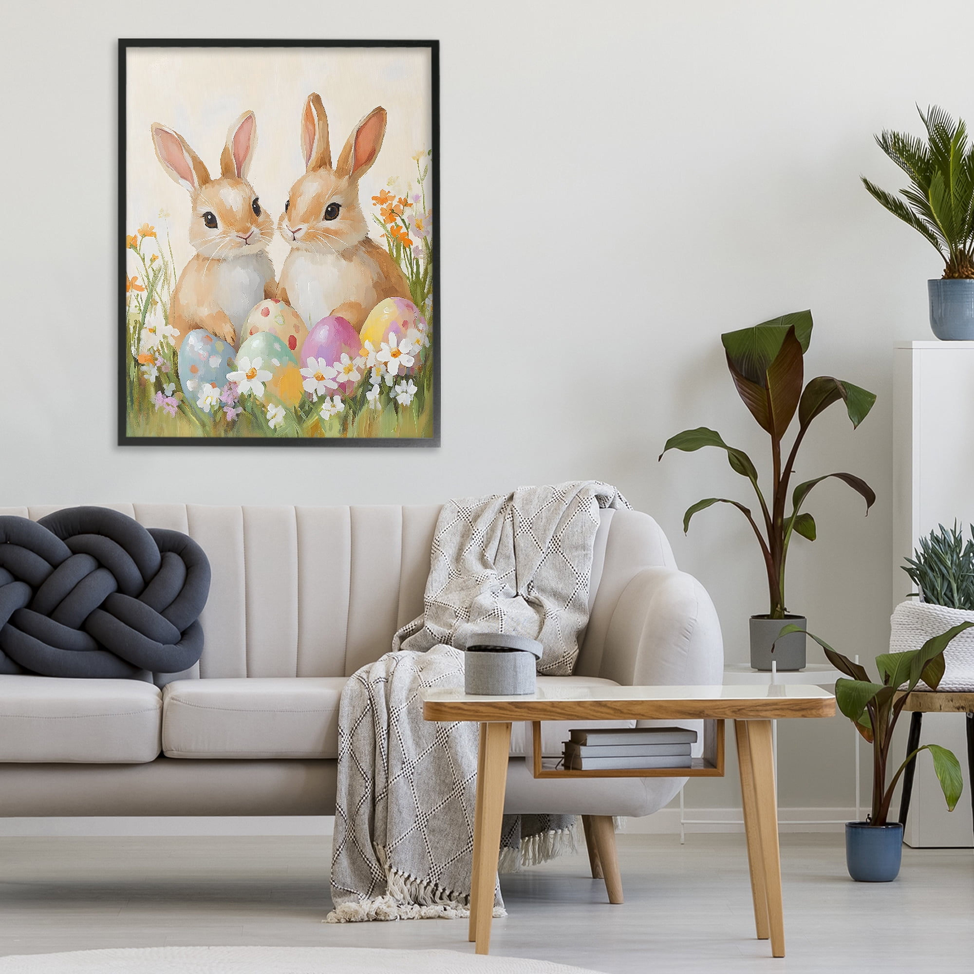 Stupell Industries Bunnies with Painted Easter Eggs Black Framed Giclee Art, design by The Prints Vibe