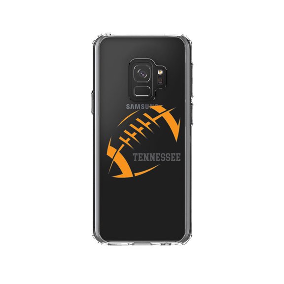 DistinctInk Clear Shockproof Hybrid Case for Samsung Galaxy S9 (5.8" Screen) - TPU Bumper, Acrylic Back, Tempered Glass Screen Protector - Tennessee Football - Orange, Smokey