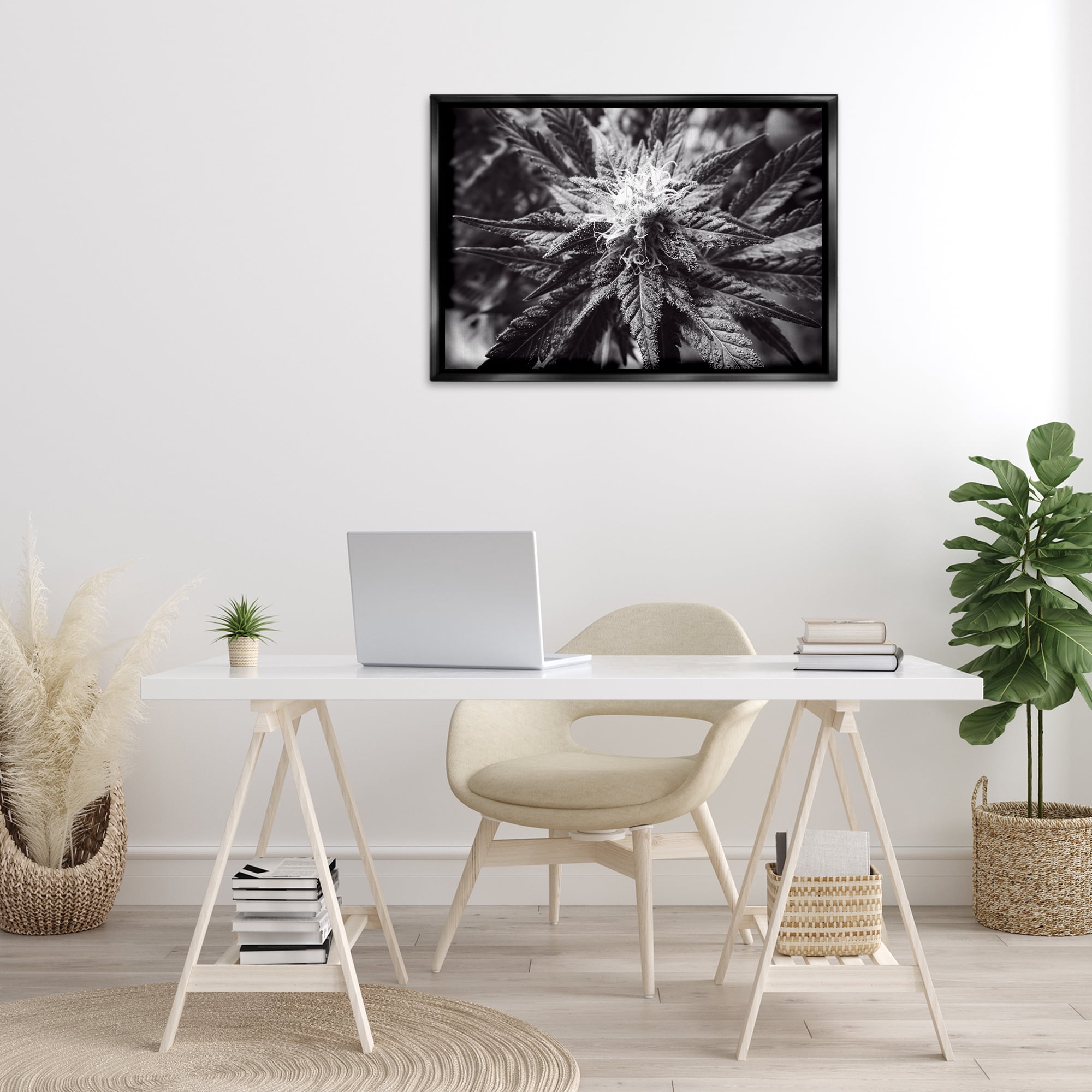 Stupell Industries Dark Cannabis Flower Plants & Flowers Painting Black Floater Framed Canvas Art Print Wall Art, 31 x 21