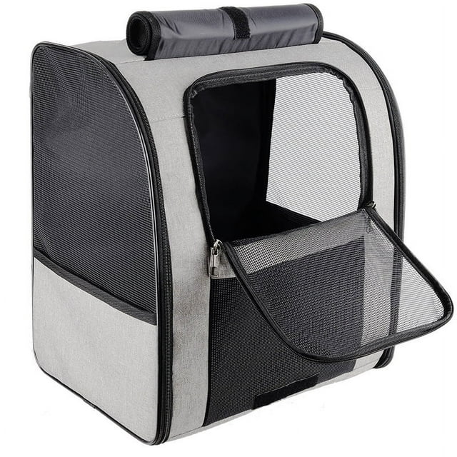Gray Small Pet Travel Backpack for Cats & Dogs Under 10 lbs - 50L Large Capacity, Breathable Roll-Up Design, Anti-Stress, Durable & Easy to Clean for Outdoor Adventures and Daily Outings