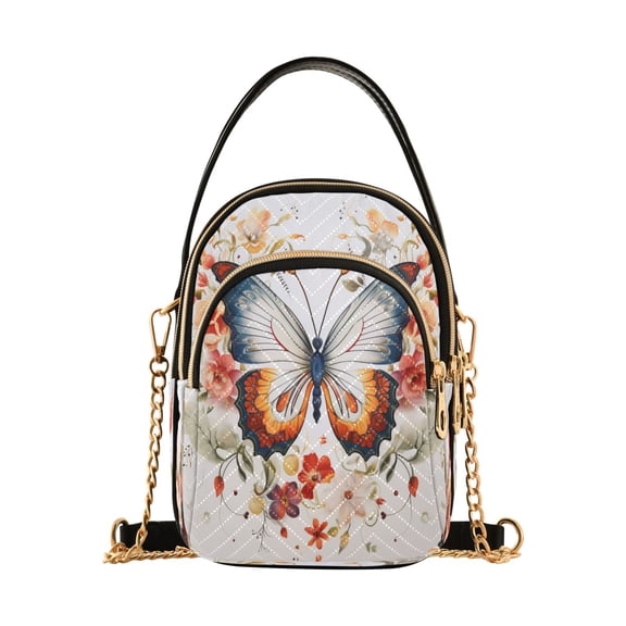 ALAZA Chain Crossbody Bags for Women Beautiful Floral on A Butterfly Shoulder Handbag Phone Purse