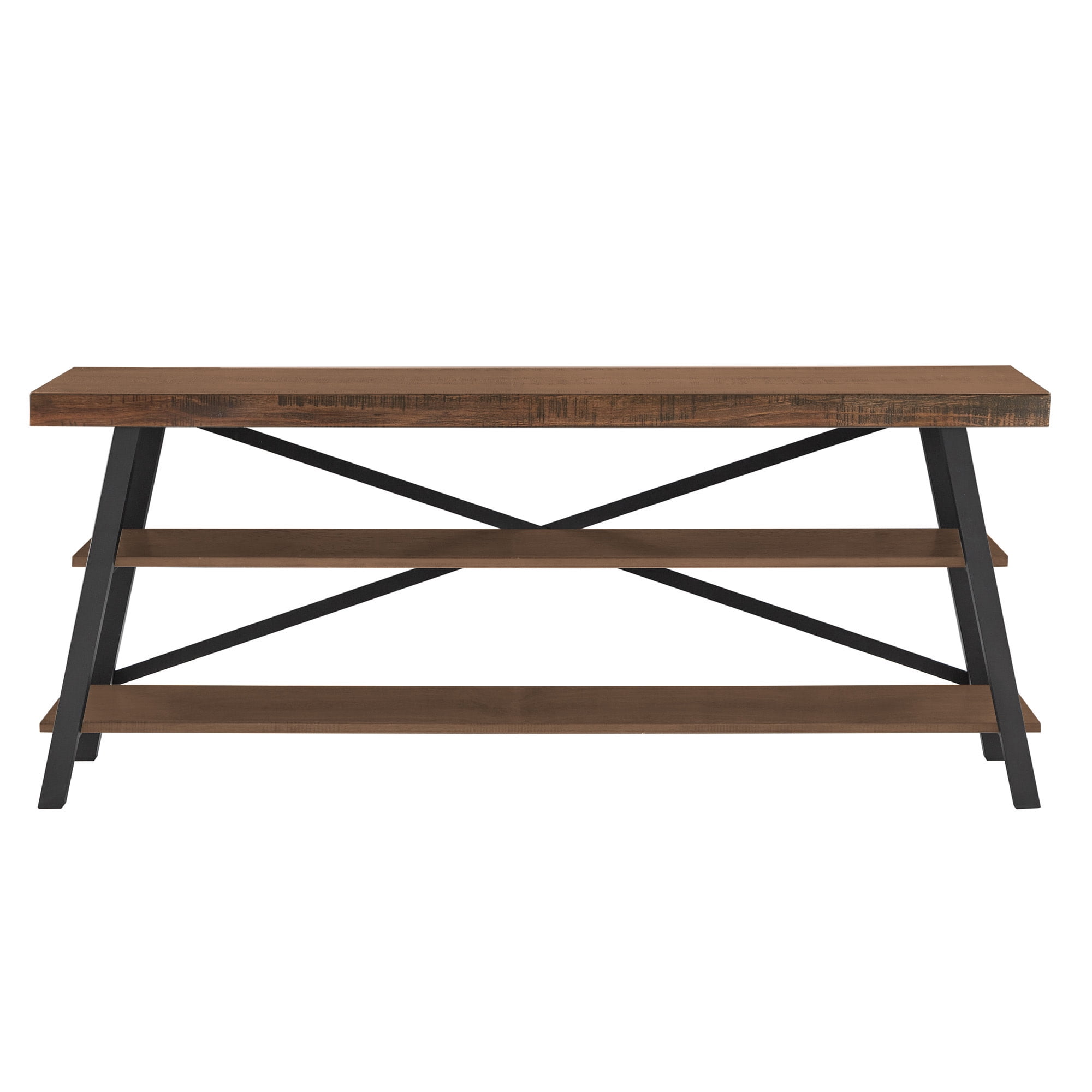 Weston Home Westyn Rustic X-Base Wood and Metal TV Stand for TVs up to 65", Brown Finish