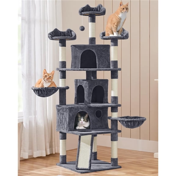 YEXJ Large Cat Tree Tower for Large Cats, 76.5in Multi-Level Kitten Tower with 3 Condos & Perches, 9 Scratching Posts and 2 Baskets, Climbing Tree for Indoor Kitty, Dark Gray