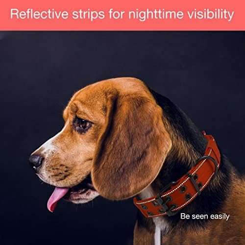 Reflective Dog Collar Heavy Duty Tactical with Control Handle and Metal Buckle for Dog Training(L,Orange)