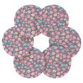 thumbnail image 2 of Haosy Set of 6 Drink Woven Coaster with Holder Heat Resistant Non-Slip Bar Coasters 4 Inches Pink Teal Small Flowers, 2 of 7
