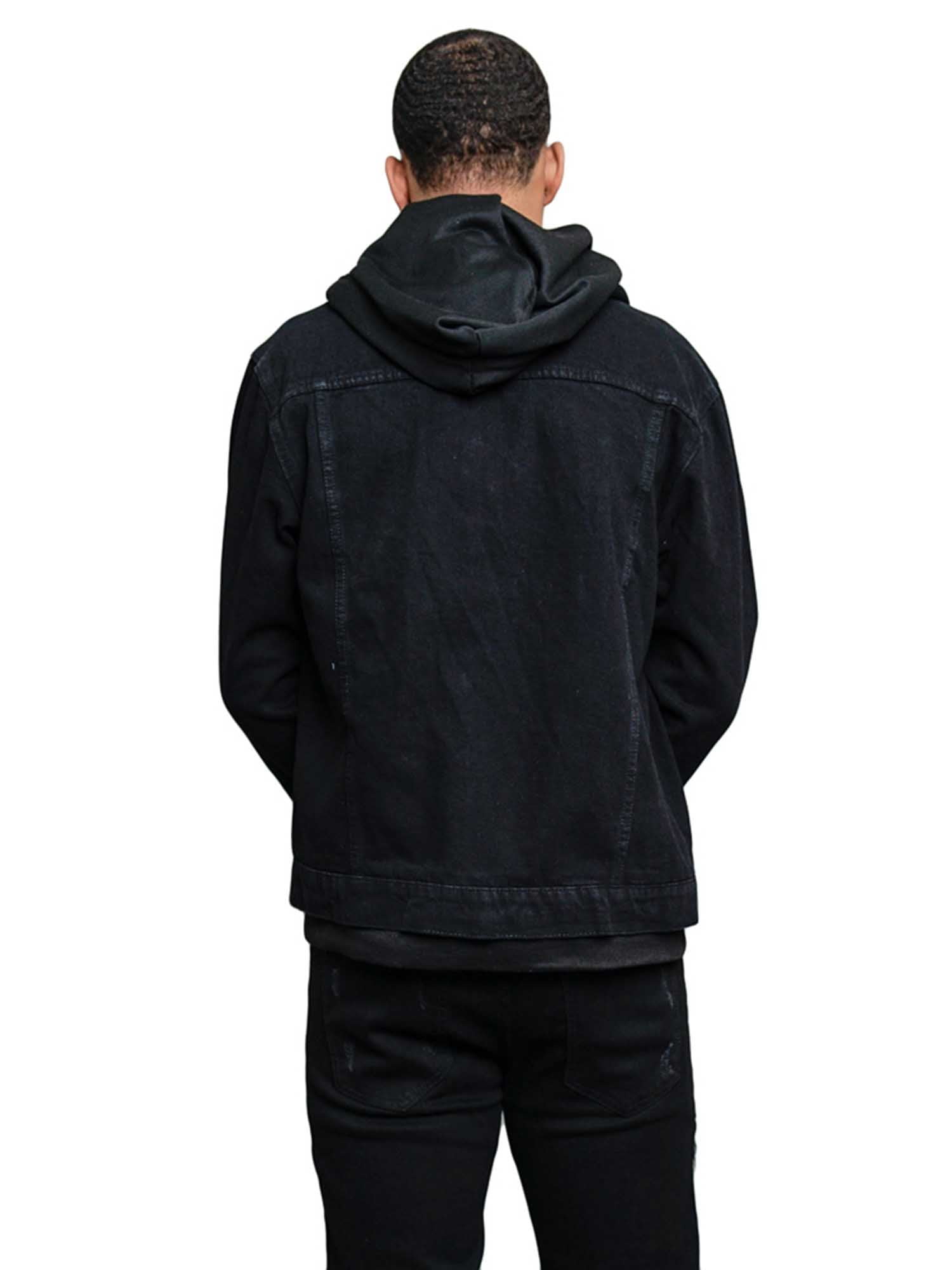 Victorious Men's Hoodie Layered Ripped Denim Jacket with Removable Hood  DK140 - Black - Small