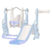 Toddler Swing Set 4-in-1, Indoor Playground with Slide, Climber & Basketball Hoop - Light Blue - Ages 1.5-4 Years