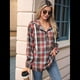 thumbnail image 4 of Sudadera con Capucha y Estampado A Cuadros para Mujer, Sudaderas Extragrandes, Camisetas de Larga, Corte Holgado Café M, 4 of 9