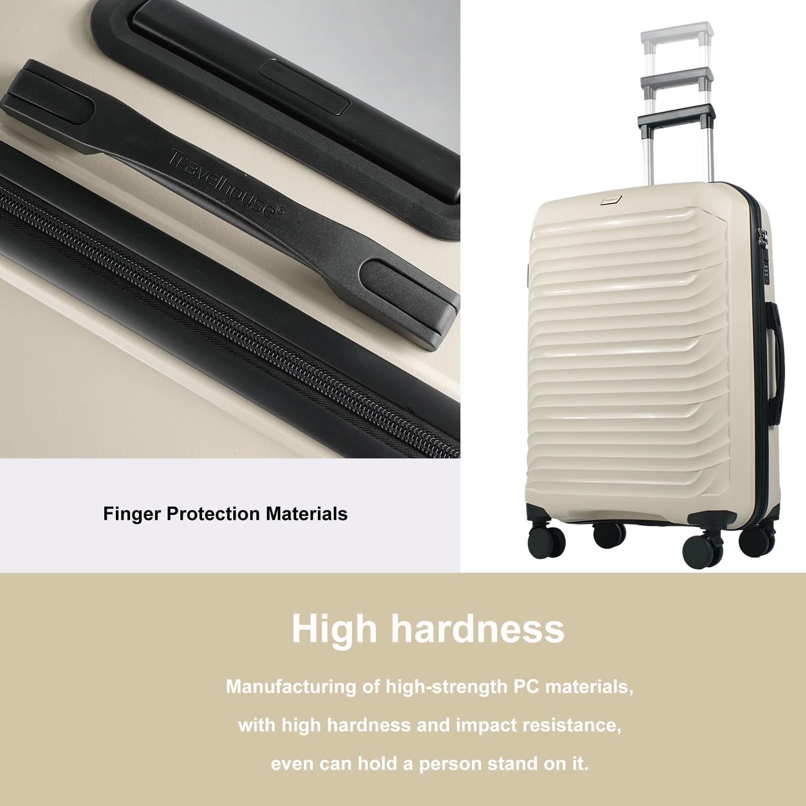 Travelhouse 3 Piece Hardshell Luggage Set Hardside Lightweight Suitcase with Lock Spinner Wheels.(White)