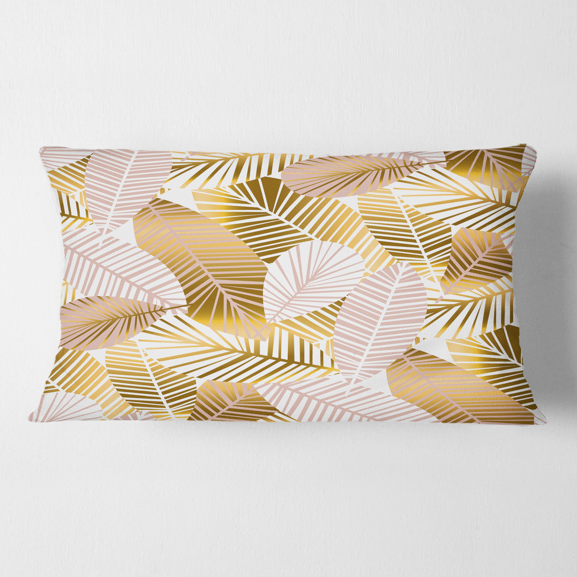 Designart Golden Palm Leaves II' Mid-Century Modern Throw Pillow - 12x20