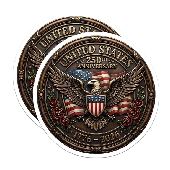 (2 Pack) United States 250th Anniversary Stickers - Patriotic Bald Eagle - American Flag Emblem - American Independence – Bumper, Truck, Laptop Decal Set - BMCS255