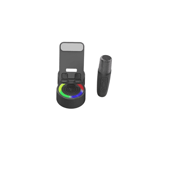 Cell Phone Stand with Wireless Bluetooth Speaker and Microphone, Power Bank, 360 Rotation Foldable Phone Holder with RGB Light, Tech Gift Idea