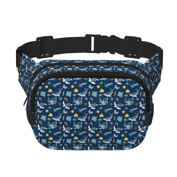 Fotbe Sea Turtle Cangurera Cuadrada con Estampado de Doble Capa, Bolsa de Cintura Ajustable Mini para Hombres y Mujeres