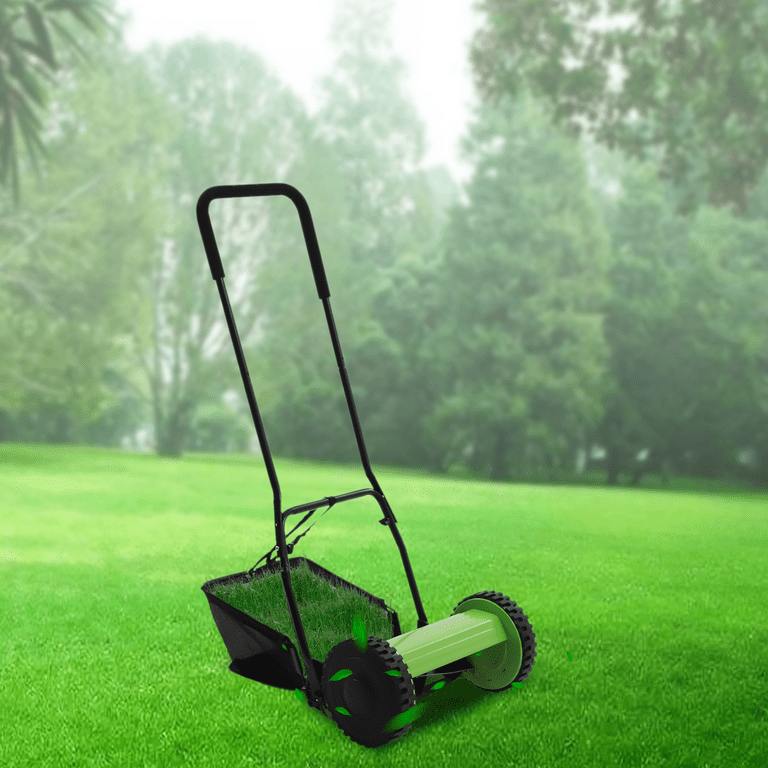 Tool1shooo 12 inch Manual Reel Push Lawn Mower Grass Cutter Dual Wheeled 5-Blade Adjustable