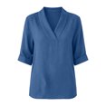 thumbnail image 7 of Women's Summer Shirts Casual Loose V-Neck Fixed Roll Cuff Short Sleeve Solid Color Blouses Lightweight cotton Linen Curved Hem Short Tops for Office Daily Wear, 7 of 7