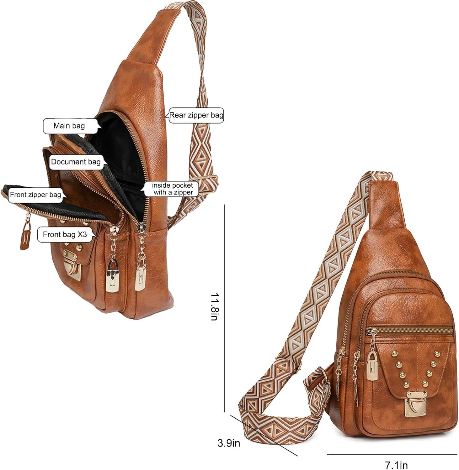 Sling Bag for Women Crossbody, Leather Cross Body Fanny Packs for Women, Trendy Chest Bag for Travel and Daily Use