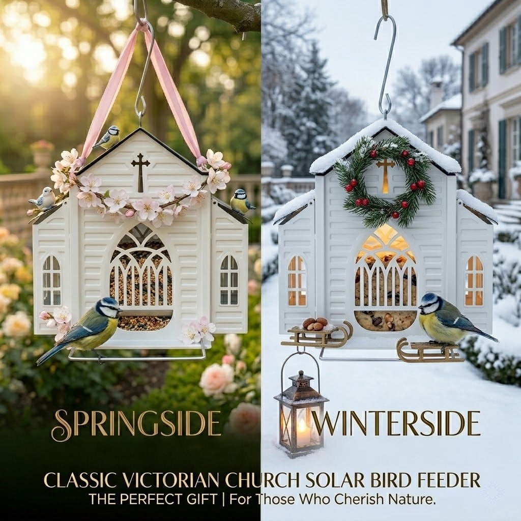 Kadlawus Solar Bird Feeder for Garden, Metal Classic Birdhouse, Solar Powered Bird Feeder for Outdoor, Night Light Bird Feeder for Backyard, Patio