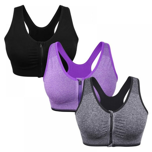 Sujetador deportivo sin costuras Lorddream con cremallera frontal para mujer (paquete de 3/M-4XL)