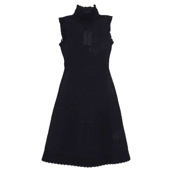 Pre-Owned Alexander Mcqueen Lace High-Neck Midi Dress in Black Cotton