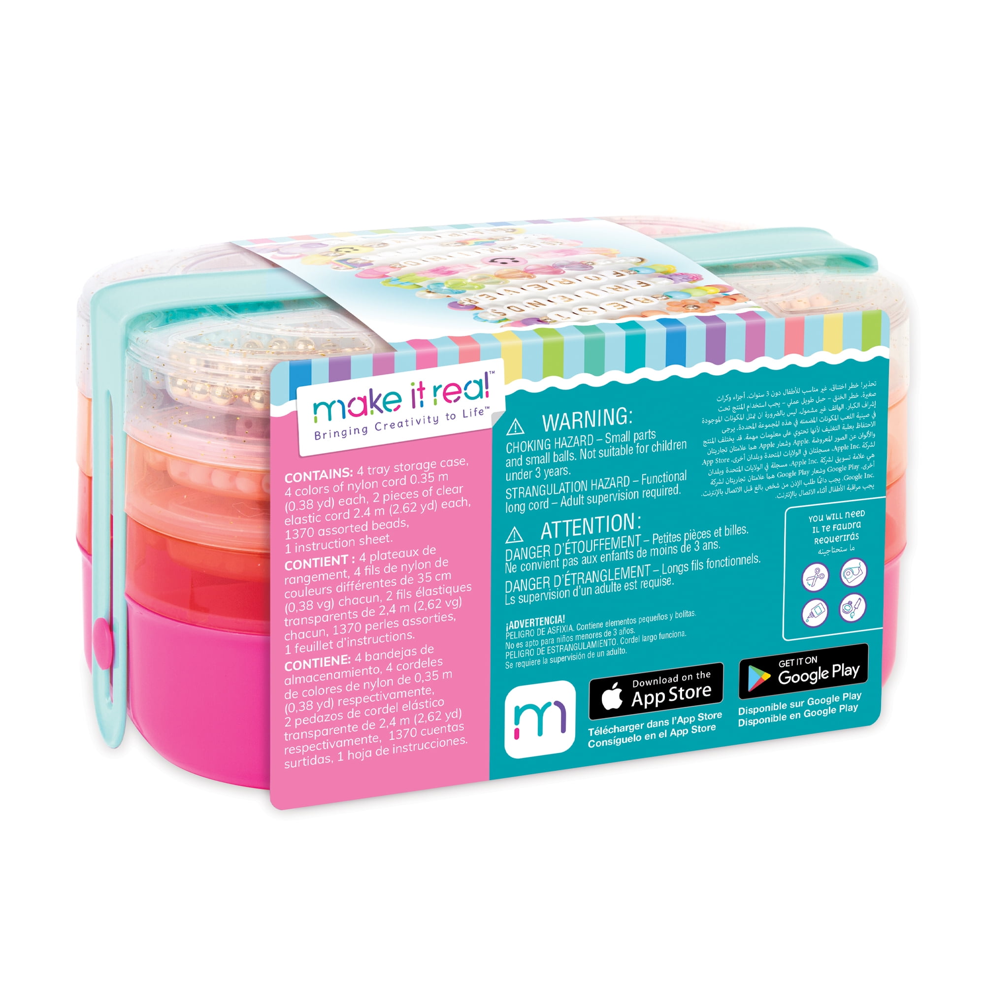 Make It Real Beads 2-Go! DIY Jewelry Set - Bento Style Travel Case, 1370 Beads, Child Ages 8+