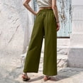 thumbnail image 3 of Fitness Clothing Women's Linen Blend Wide Leg Pants Elastic Drawstring Waist Casual Summer Beach Pants with Pocket Green L, 3 of 6