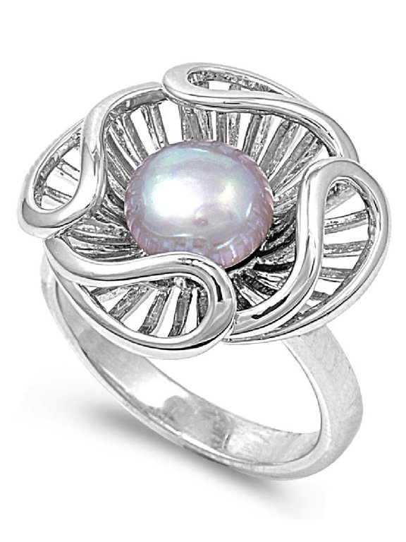Simulated Shell Simulated Pearl Stone Ring Sterling Silver