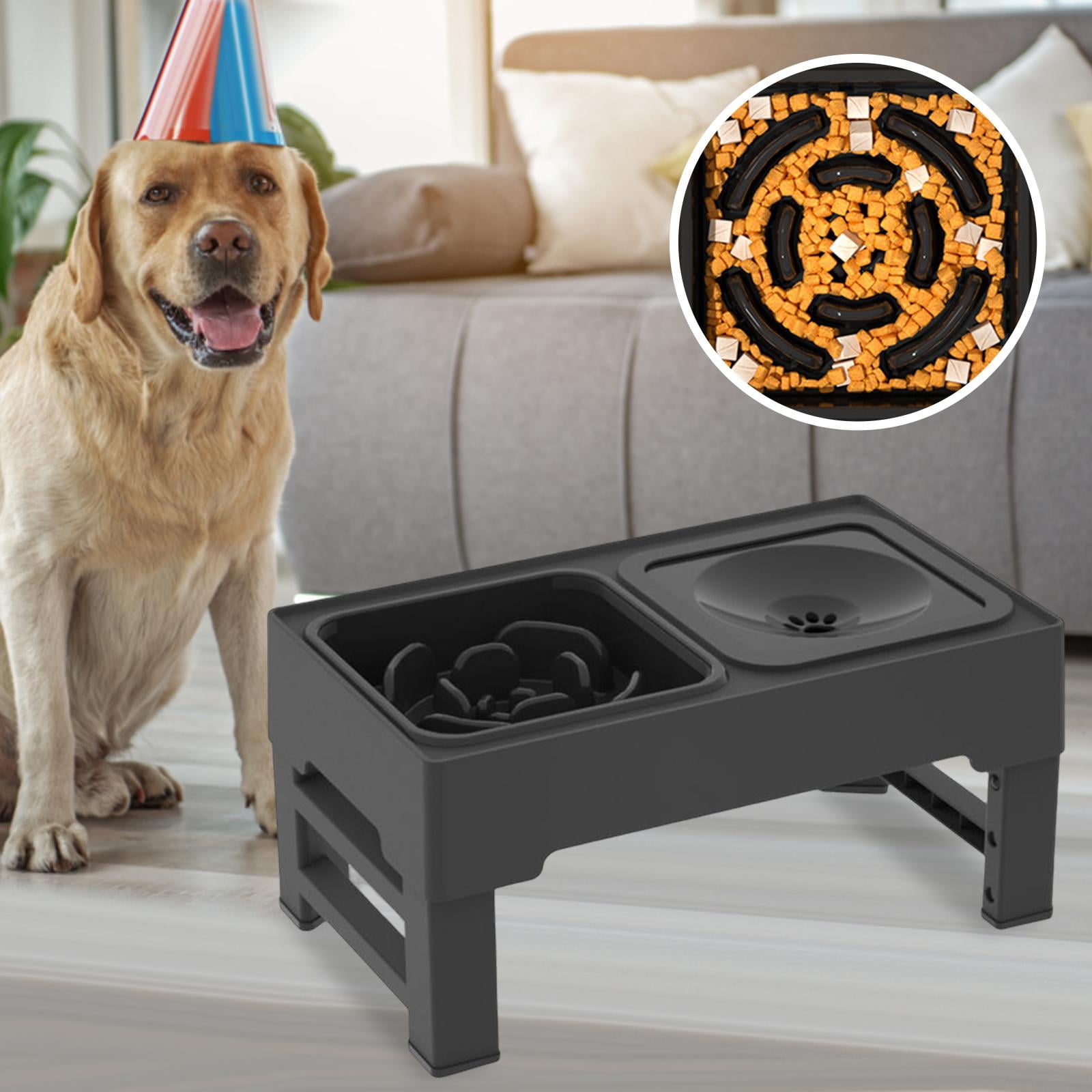 Fzaqwen Bowls, Adjustable Bowls for Small , Dish, Dog Bowl, Stand Feeder with 2 Bowls Slow Feeder black