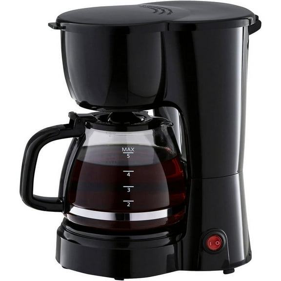 Kanvicart Black 5-Cup Drip Coffee Maker, Simple Power on/off Button Easy Operate