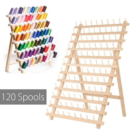 KingSo Foldable Thread Rack 60/120 Spools Wood Folded Thread Rack Sewing Embroidery Stand Holder Organizer Thread Rack Wood Thread Holder Thread Wooden Storage