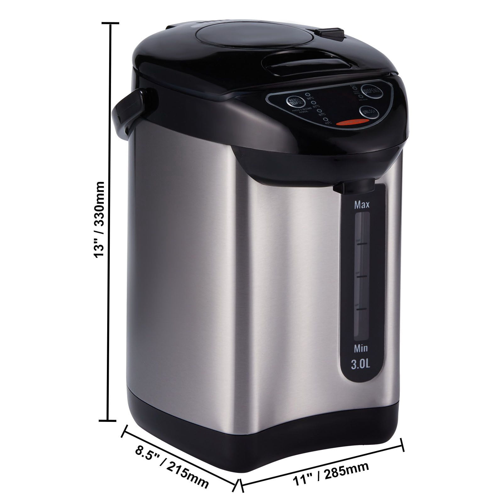 3L Hot Water Dispenser with 4 Temperature Settings, 680W Fast Heating, 304 Stainless Steel, Child Lock, 360° Base for Tea Coffee Milk