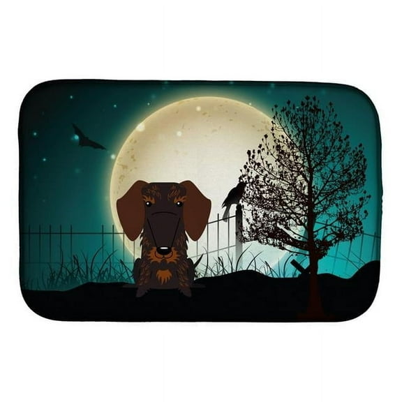 Halloween Scary Wire Haired Dachshund Chocolate Dish Drying Mat