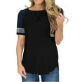 thumbnail image 1 of T-shirts à Manches Courtes pour Femmes Blouse Rayée à Blocs de Couleur Hauts Décontractés, 1 of 2