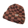 thumbnail image 2 of Naierhg Beanie Women Winter Hat Knitting Contrast Color Thick Elastic No Brim Cold-proof Plaid Chessboard Women Hat Clothes AccessoryRose Red, 2 of 8