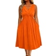 thumbnail image 2 of Plus Size Women Casual Solid Sleeveless V-Neck Long Dress with Pocket, 2 of 5