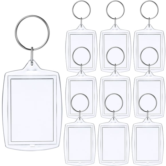 10 llaveros de acrílico con anilla dividida para fotos, insertos en blanco, 4 x 5,6 cm