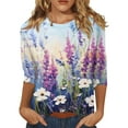 thumbnail image 2 of UoCefik Oversized Tshirts Shirts for Women Elbow 3/4 Length Sleeve Floral Womens Work Shirts or Blouses Half Sleeve V Neck Plus Size Dress Blouses Dress Tops for Older Women Dark Purple XL, 2 of 5