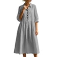 thumbnail image 7 of Bxsruta Womens Midi Dress Casual Button Down Shirt Dress 3/4 Sleeve Collared Flowy Dresses, 7 of 7
