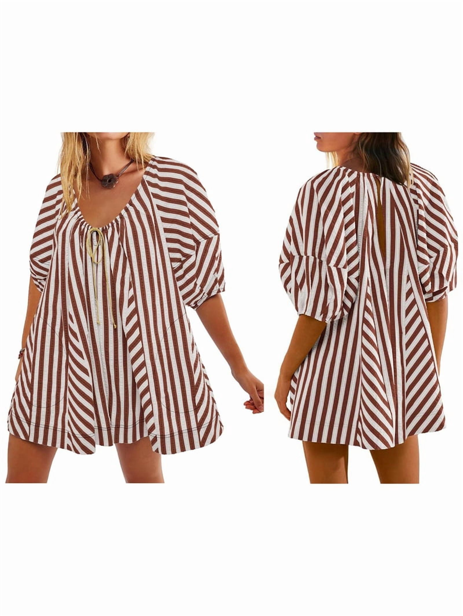 Womens Oversized Striped Romper Dress Shorts Jumpsuit Beach Vacation Clothes with Pockets