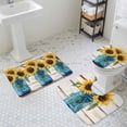 thumbnail image 3 of Country Sunflower Bathroom Rugs Set Watercolor Yellow Flower Wood Grain Non Slip Absorbent Soft Bath Mats 3 Piece Set with Bathroom Rug, U-Shaped Floor Mat, Toilet Seat Cover Small Size, 3 of 9