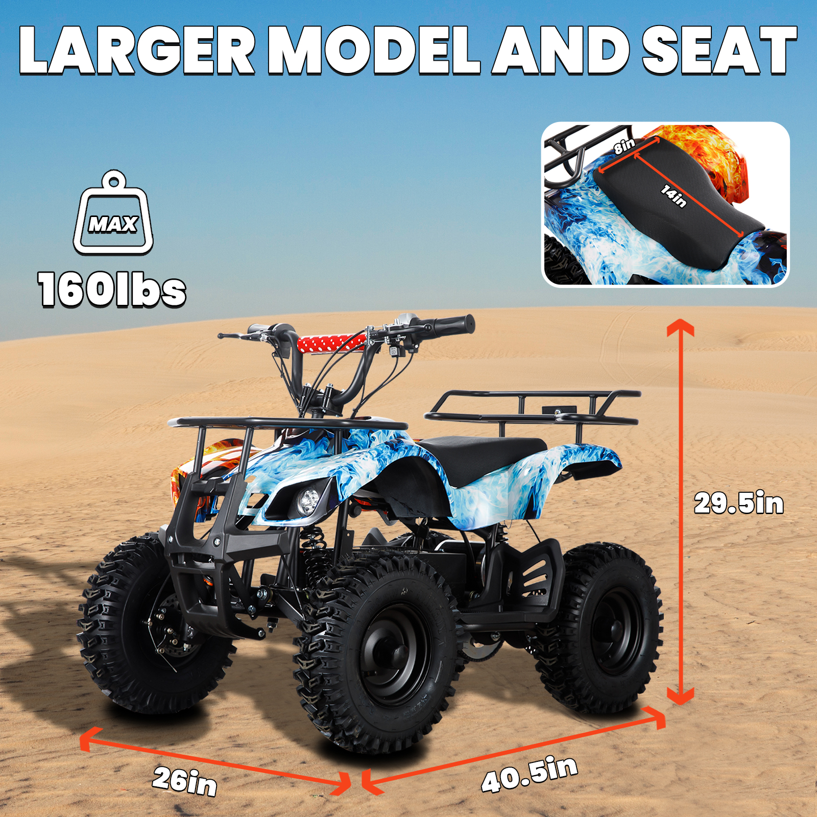 500W Dirt Quad - 36V Powered Ride On ATV, Electric Powerful 4-Wheeler for Big Kids, Up to 16 mph, Blue