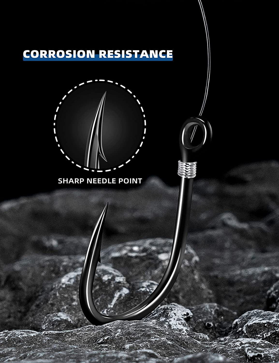 BLUEWING Wide Gap Jigging Hooks Needle Point Fishing Hooks High Carbon Steel Hooks Extra Sharp Fish Hooks for Freshwater Saltwater Fishing, Size 11/0, 5pcs