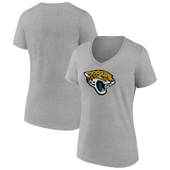 Women's Heather Gray Jacksonville Jaguars Primary Team Logo V-Neck T-Shirt